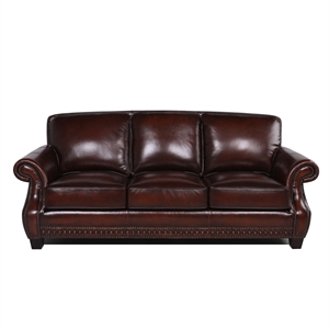 bowery hill traditional leather sofa with nailheads in brown