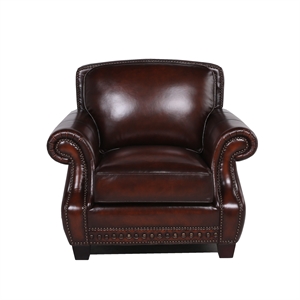 bowery hill traditional leather chair with nailheads brown finish