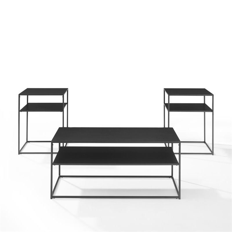Bowery Hill 3-Piece Modern Metal Coffee Table Set in Matte Black