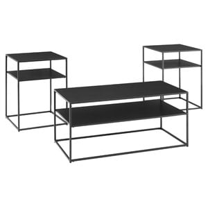 Bowery Hill 3-Piece Modern Metal Coffee Table Set in Matte Black