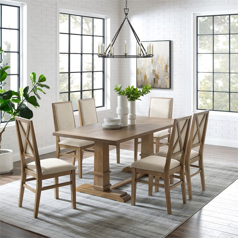 Bowery Hill 7-Piece Farmhouse Wood Dining Set in Rustic Brown