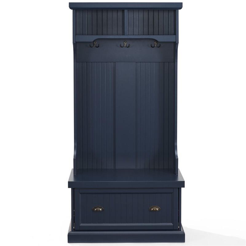 Bowery Hill Coastal Wood Hall Tree with 3 Double Hooks in Navy