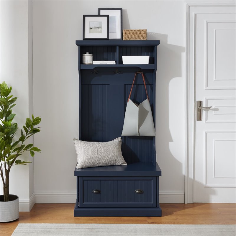 Bowery Hill Coastal Wood Hall Tree with 3 Double Hooks in Navy