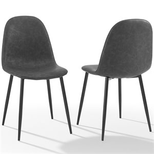 bowery hill faux leather dining side chair in distressed black (set of 2)