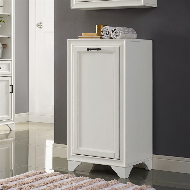 Bowery Hill Modern Wood/Fabric Laundry Hamper in Vintage White