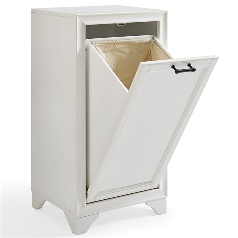 Bowery Hill Modern Wood/Fabric Laundry Hamper in Vintage White