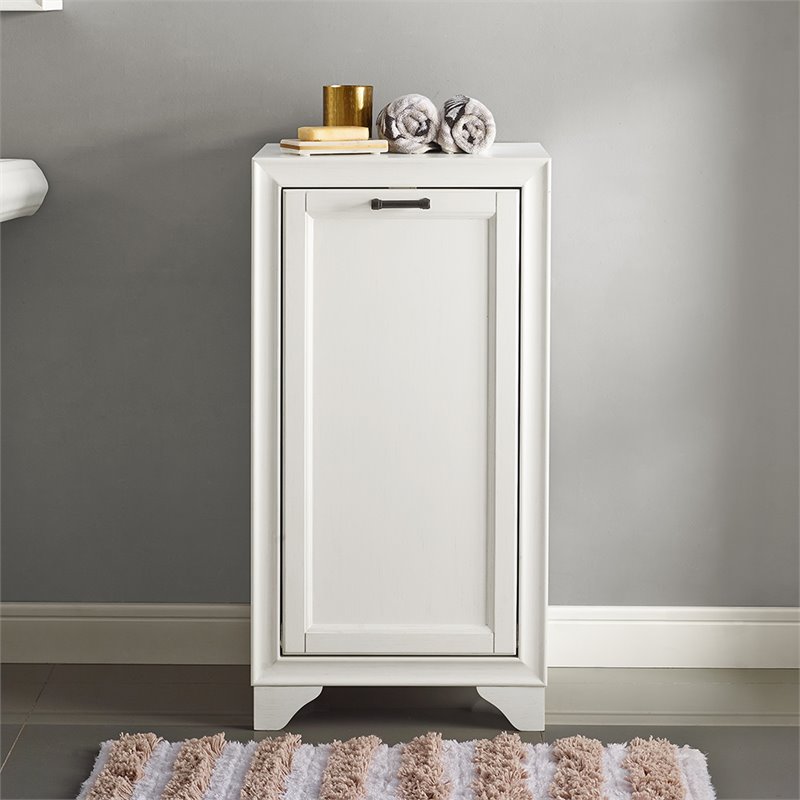 Bowery Hill Modern Wood/Fabric Laundry Hamper in Vintage White
