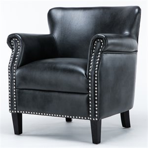 bowery hill upholstered faux leather club chair in charcoal finish