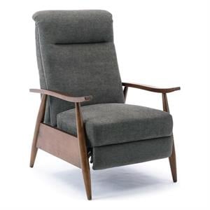 bowery hill wooden arm push back recliner in charcoal finish
