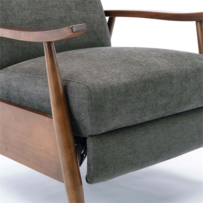 Bowery Hill Wooden Arm Push Back Recliner in Charcoal Finish