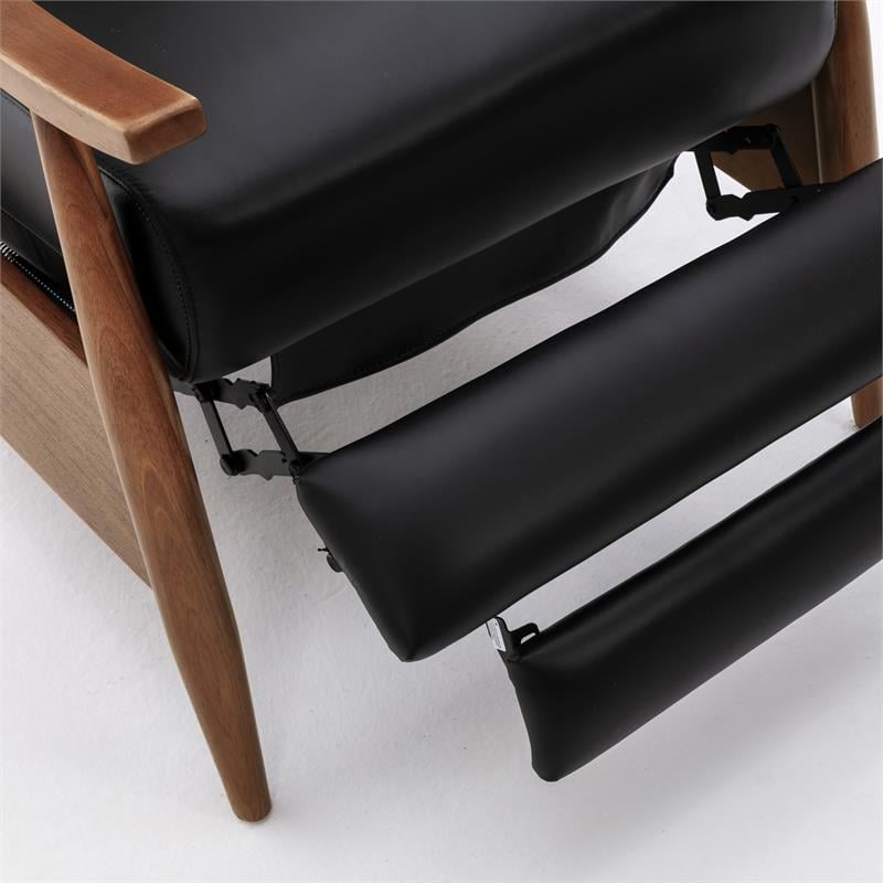 Bowery Hill Leather Wood Arm Push Back Recliner in Black Finish