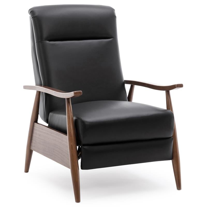 Bowery Hill Leather Wood Arm Push Back Recliner in Black Finish