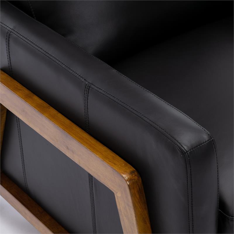 Bowery Hill Modern Leather Push Back Recliner in Black Finish