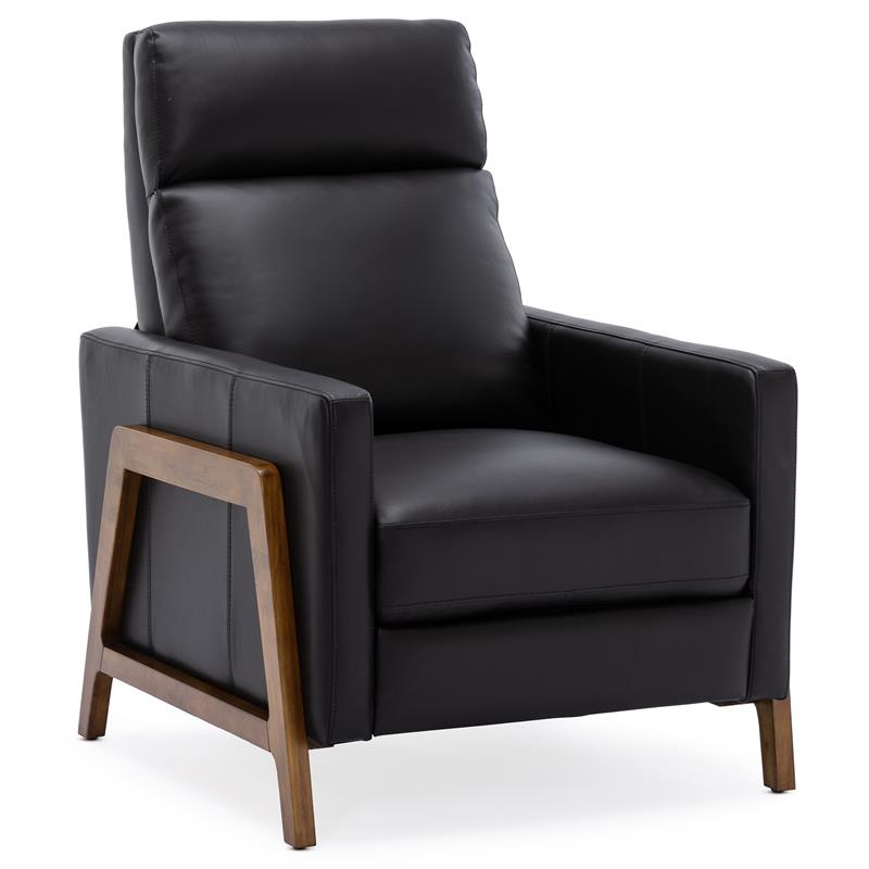 Bowery Hill Modern Leather Push Back Recliner in Black Finish
