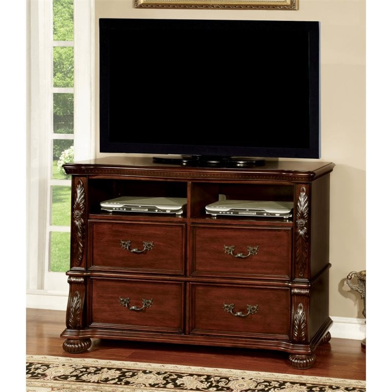 Bowery Hill 4-Drawer Traditional Wood Media Chest in Brown Cherry