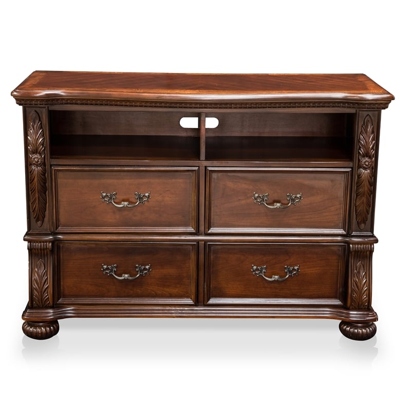 Bowery Hill 4-Drawer Traditional Wood Media Chest in Brown Cherry