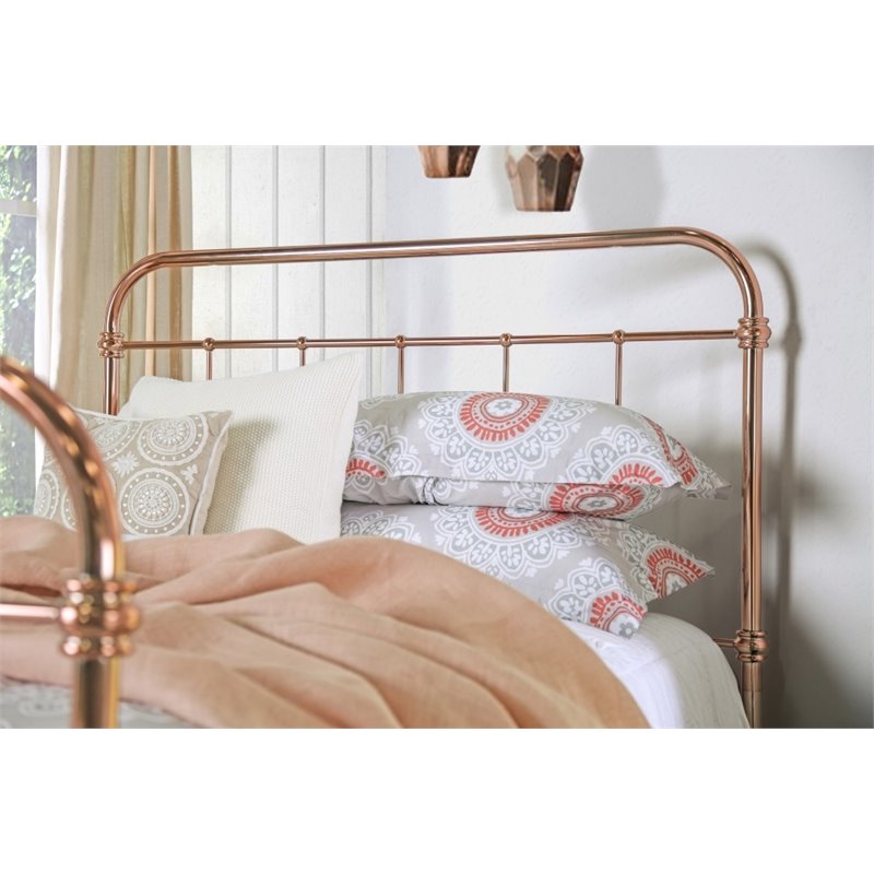 Bowery Hill Farmhouse Metal King Bed with 4 Piece Slats in Gold
