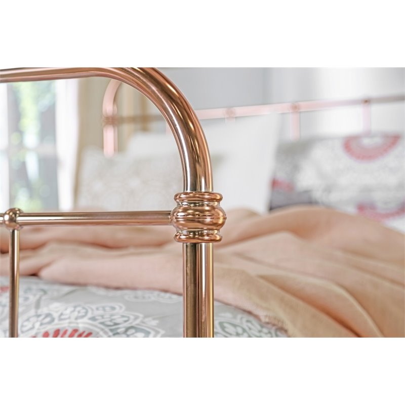 Bowery Hill Farmhouse Metal King Bed with 4 Piece Slats in Gold
