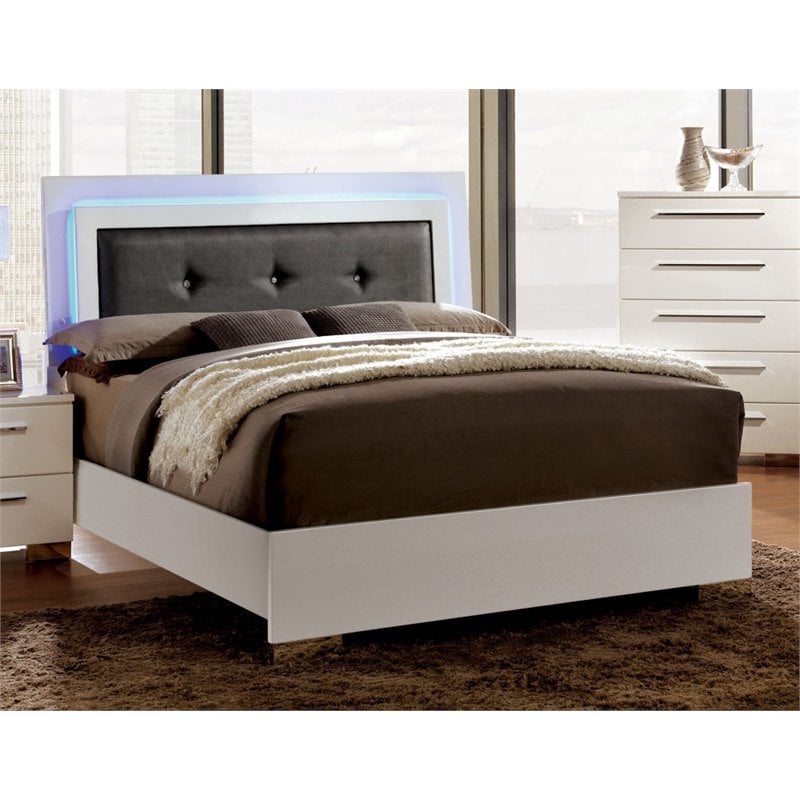 Bowery Hill Contemporary Wood Full Tufted Bed in Glossy White