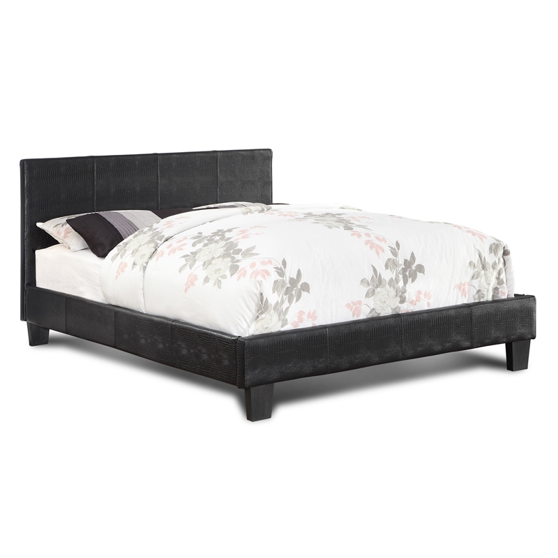 Bowery Hill Contemporary Faux Leather Queen Platform Bed in Black Finish