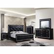 Bowery Hill Contemporary Wood King LED Panel Bed with Mirror Trim in Black