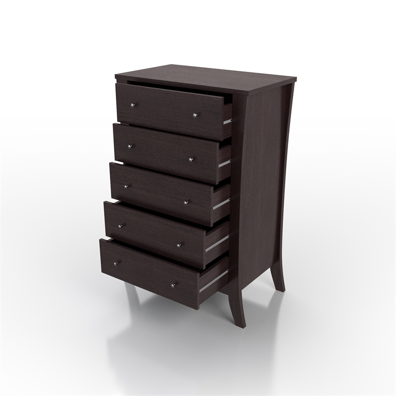 Bowery Hill 5 Drawers Contemporary Wood Dresser Chest in Espresso