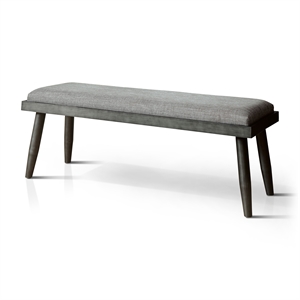 bowery hill mid-century fabric padded dining bench in gray finish