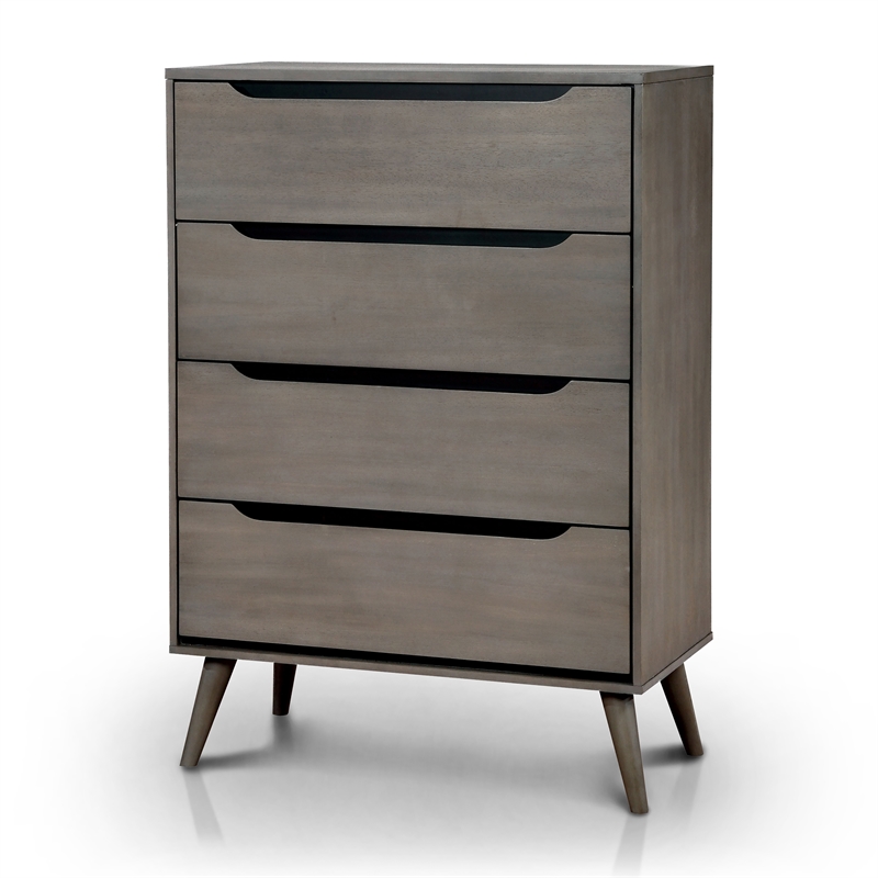 Bowery Hill 4-Drawer Mid-Century Solid Wood/Wood Veneer/MDF Chest in Gray