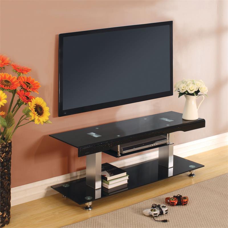 Bowery Hill Contemporary Metal 60-inch TV Console in Black Finish