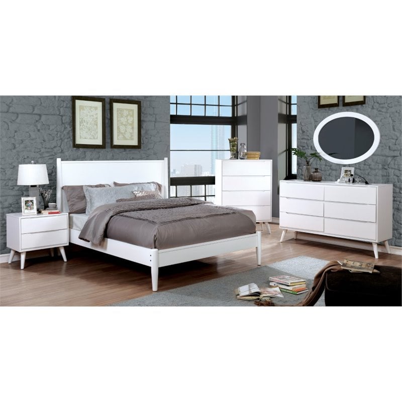 Bowery Hill Mid-Century Solid Wood King Platform Bed in White