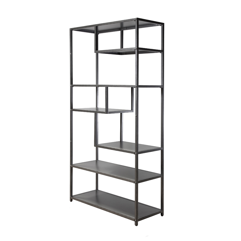 Bowery Hill Industrial Metal 6-Shelf Bookcase in Powder Coated Gray
