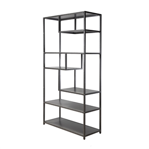 bowery hill industrial metal 6-shelf bookcase in powder coated gray
