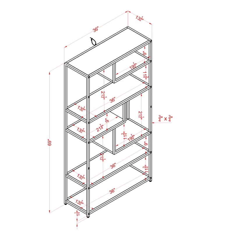 Bowery Hill Industrial Metal 6-Shelf Bookcase in Powder Coated Gray