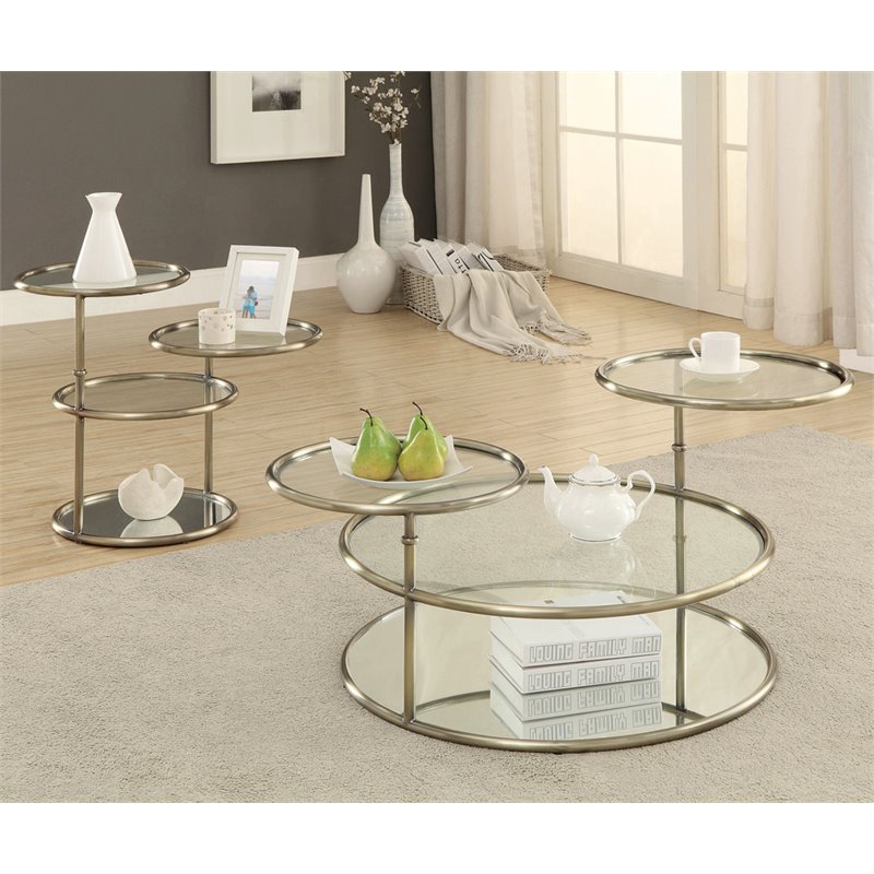 Bowery Hill Metal Tiered Coffee Table in Gold Champagne Finish