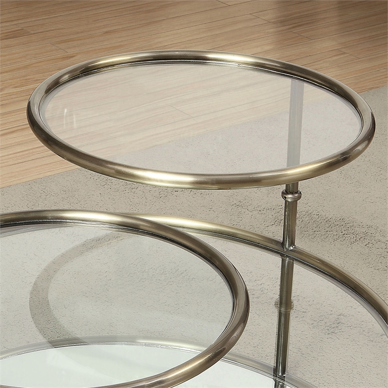 Bowery Hill Metal Tiered Coffee Table in Gold Champagne Finish