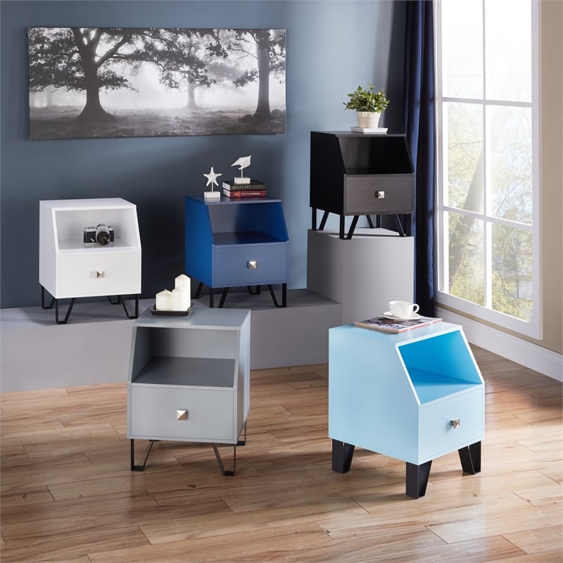 Bowery Hill Modern Wood Storage End Table in Light Blue Finish