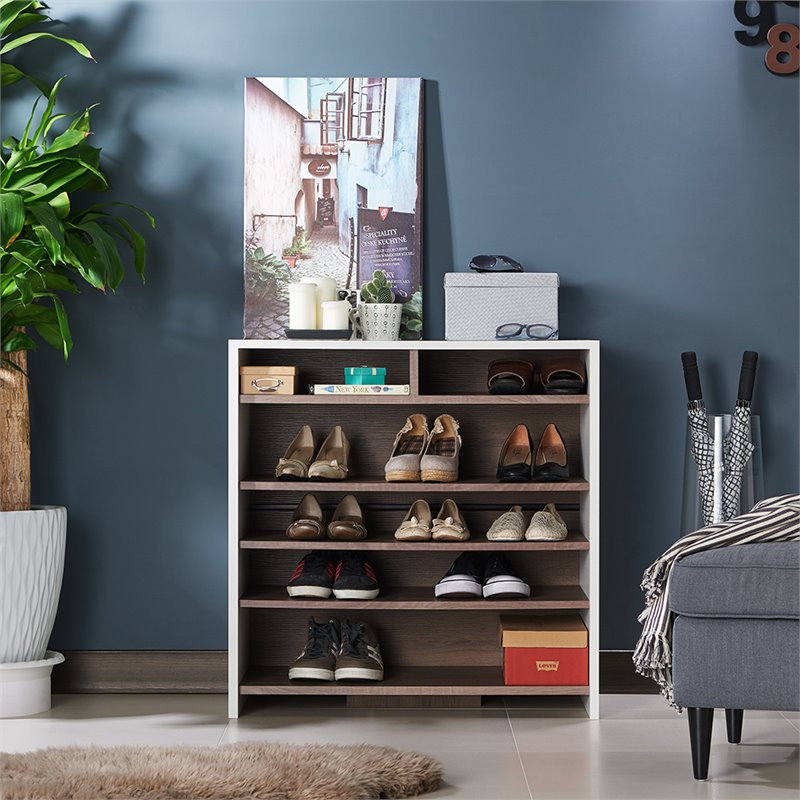 Bowery Hill Modern Wood 5-Tier Shoe Rack in White and Brown Finish