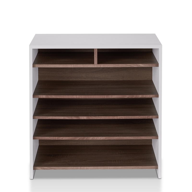 Bowery Hill Modern Wood 5-Tier Shoe Rack in White and Brown Finish