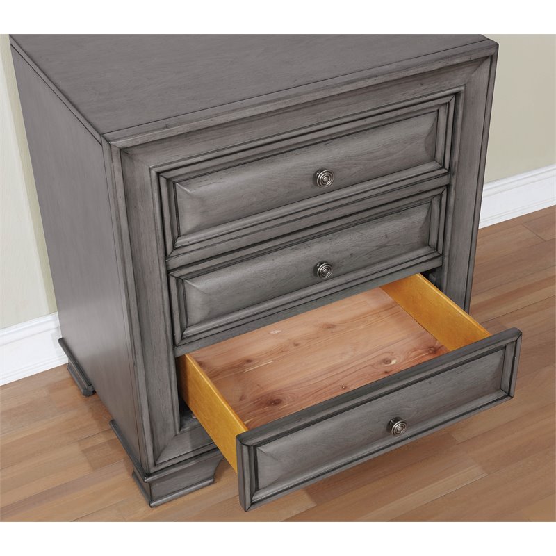 Bowery Hill 3-Drawer Transitional Solid Wood Nightstand in Gray