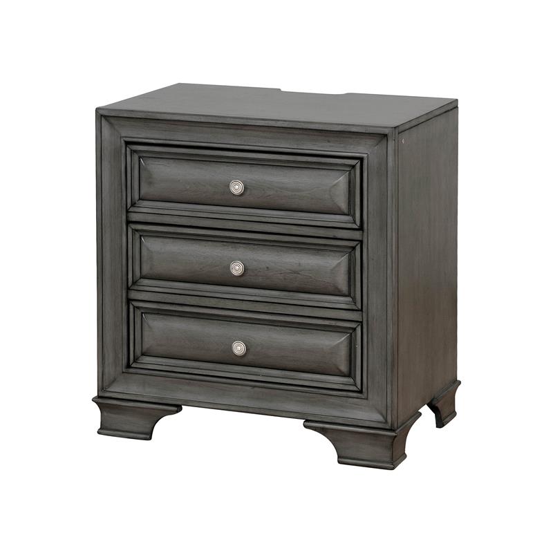 Bowery Hill 3-Drawer Transitional Solid Wood Nightstand in Gray
