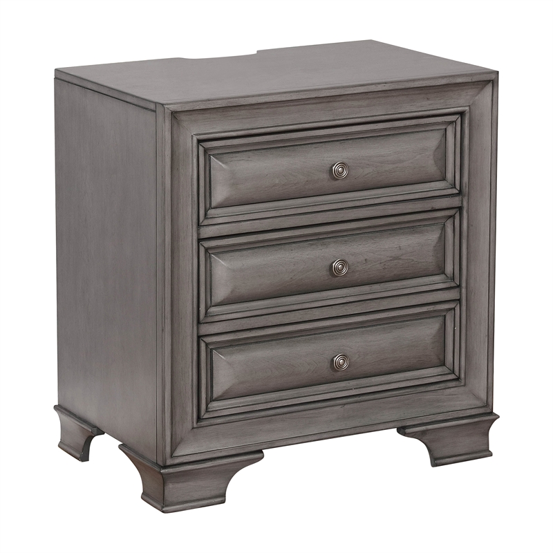Bowery Hill 3-Drawer Transitional Solid Wood Nightstand in Gray