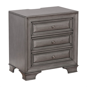 bowery hill transitional solid wood 3-drawer nightstand in gray finish