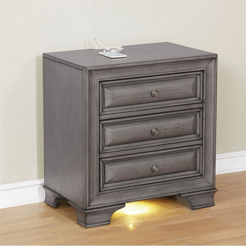 Bowery Hill 3-Drawer Transitional Solid Wood Nightstand in Gray