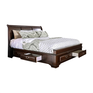 bowery hill wood queen storage platform bed in brown cherry finish