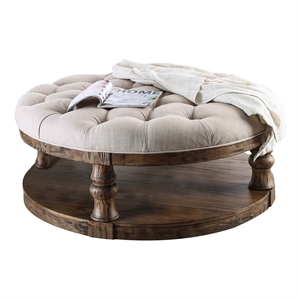 bowery hill rustic wood round tufted coffee table in antique oak