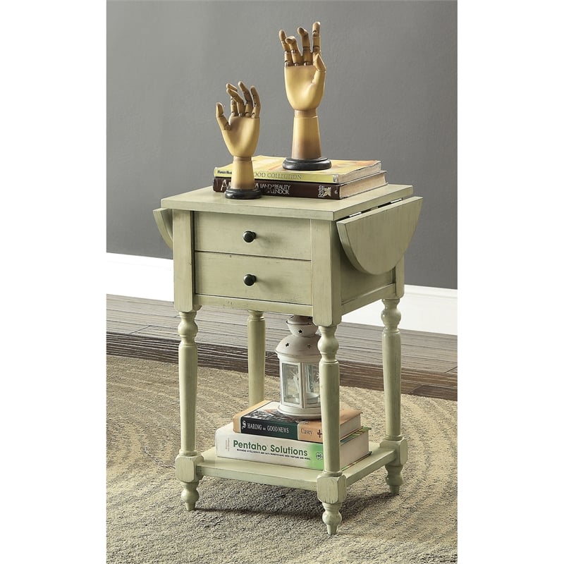Bowery Hill Transitional Wood Drop-Leaf Side Table in Antique White