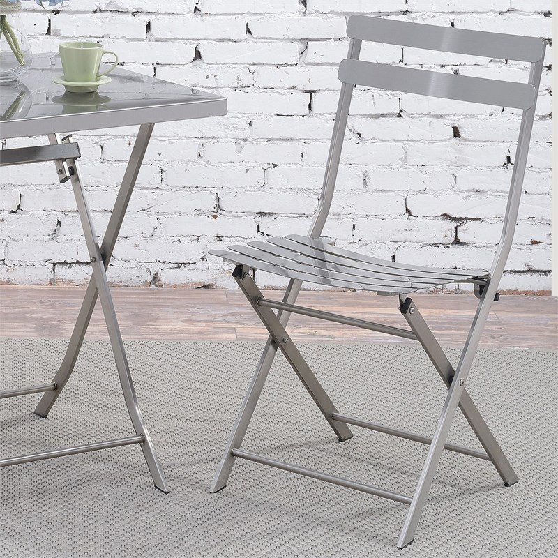 Bowery Hill Metal Folding Side Chair in Gun Metal (Set of 2)