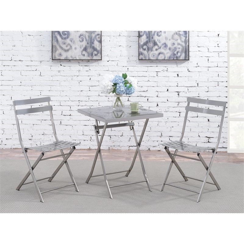 Bowery Hill Metal Folding Side Chair in Gun Metal (Set of 2)