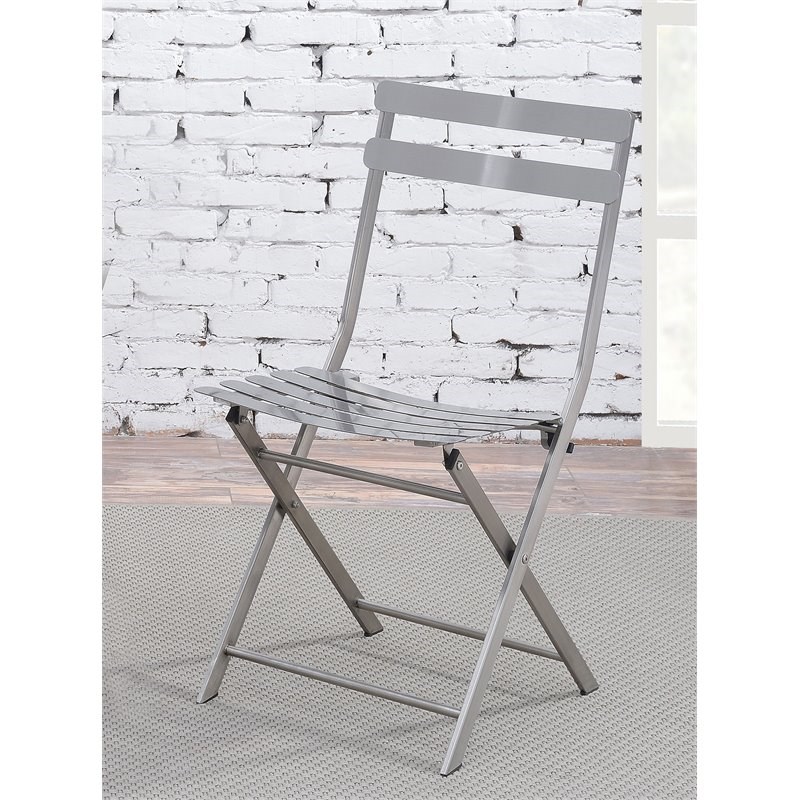 Bowery Hill Metal Folding Side Chair in Gun Metal (Set of 2)