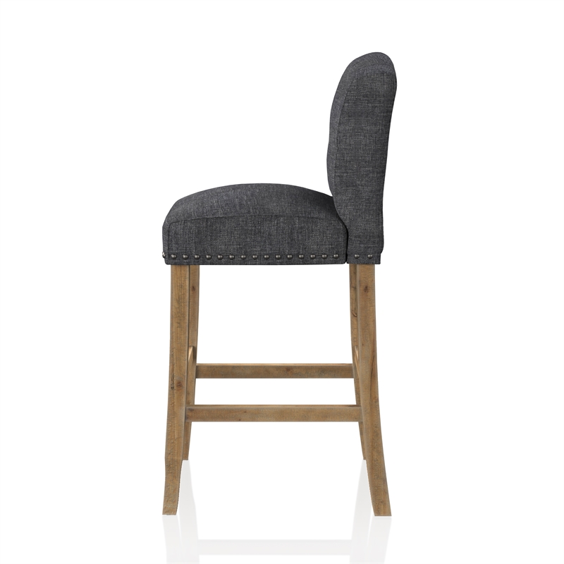 Bowery Hill Rustic Fabric Bar Stool in Dark Gray Finish (Set of 2)